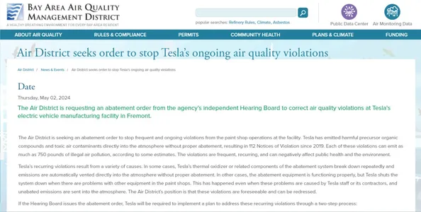 California: Yêu cầu ngăn chặn hành vi gây ô nhiễm của Nhà máy Tesla ở Fremont
