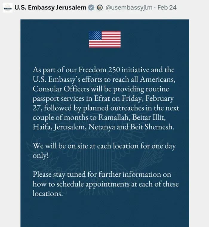 Hoa Kỳ lần đầu cấp hộ chiếu tại khu định cư Israel ở Bờ Tây