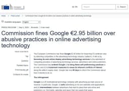 Google bị EU phạt 3,45 tỷ USD vì vi phạm luật chống độc quyền