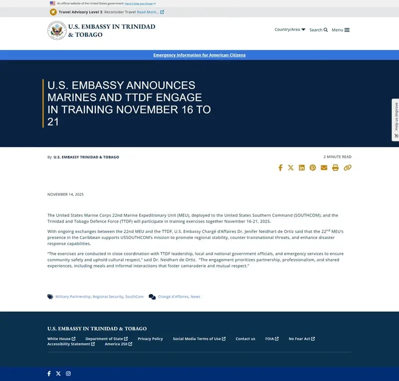 Hoa Kỳ tăng cường hiện diện quân sự gần Venezuela từ 16/11