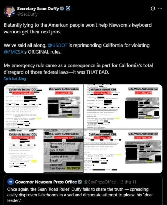 California thu 17.000 giấy phép lái xe thương mại của người nhập cư