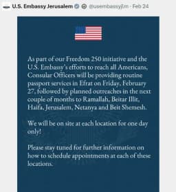 Hoa Kỳ lần đầu cấp hộ chiếu tại khu định cư Israel ở Bờ Tây Hoa Kỳ lần đầu cấp hộ chiếu tại khu định cư Israel ở Bờ Tây