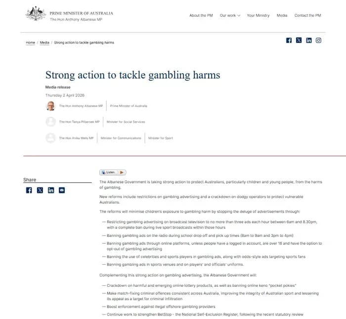 Australia cấm người nổi tiếng và ngôi sao thể thao quảng cáo cá cược