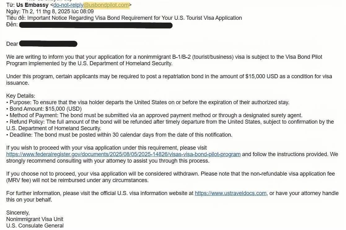 Cảnh báo chiêu trò giả danh chính phủ Hoa Kỳ đòi tiền đặt cọc visa B1/B2